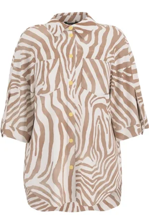 Guess Femme, Blouses et Chemises, Multicolore, Taille: 46 FR Chemise Casual à Imprimé Animalier