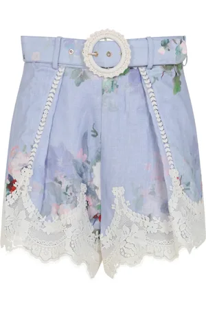 ZIMMERMANN Femme, Shorts, Multicolore, Taille: 38 FR Short Everley avec Garniture en Dentelle et Plis