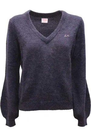 sun68 Femme, Pulls, Bleu, Taille: 40 FR Pull en Laine Mélangée Col V Bleu Marine