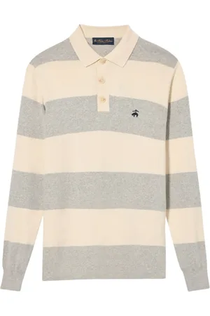 Brooks Brothers Homme, Pulls, Gris, Taille: M Polo en tricot de rugby en coton et cachemire à rayures