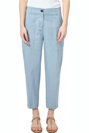 Alessia Santi Femme, Pantalons, Bleu, Taille: 36 FR Pantalon Bleu en Lin Taille Haute