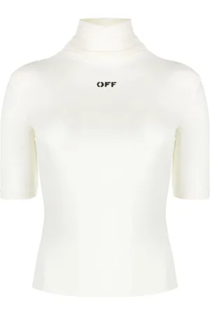 OFF-WHITE Femme, Tops, Blanc, Taille: 42 FR Pull à Col Montant avec Logo Imprimé