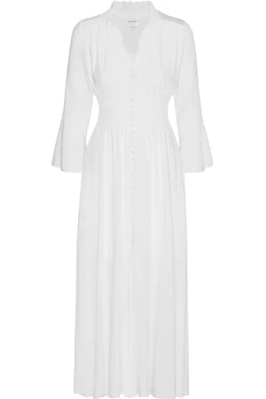 American Dreams Femme, Robes, Blanc, Taille: 42 FR Robe Longue Blanche avec Taille Smockée