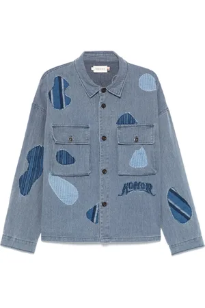 HONOR THE GIFT Homme, Chemises, Bleu, Taille: L Chemise Bleu Marine avec Détails Patchwork