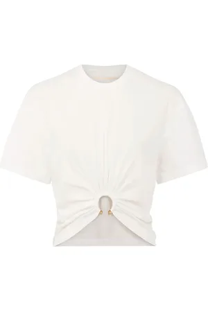 Paco rabanne Femme, Tops, Blanc, Taille: 42 FR T-shirt Blanc en Coton avec un Design Élégant