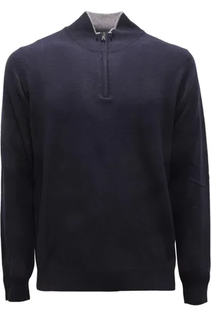 FERRANTE Homme, Pulls, Bleu, Taille: S Pull en Laine Royal avec Fermeture Éclair