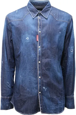 Dsquared2 Homme, Chemises, Bleu, Taille: S Chemise en coton denim avec effet abrasif