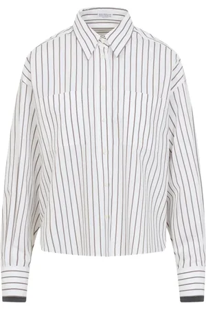 Brunello Cucinelli Femme, Blouses et Chemises, Blanc, Taille: 42 FR Chemise en Coton Marron pour Femme