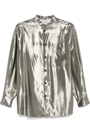 Serafini Femme, Blouses et Chemises, Gris, Taille: 38 FR Chemise Élégante en Mélange de Soie Vert