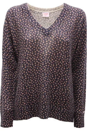 sun68 Femme, Pulls, Multicolore, Taille: 38 FR Pull en Laine Bleu Marine Col en V