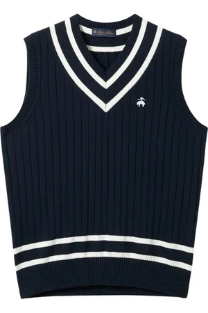 Brooks Brothers Homme, Pulls, Bleu, Taille: XL Débardeur de tennis en coton avec logo brodé et col en V