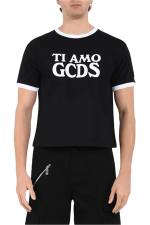 GCDS Homme, Tops, Noir, Taille: M T-shirt en coton avec col rond