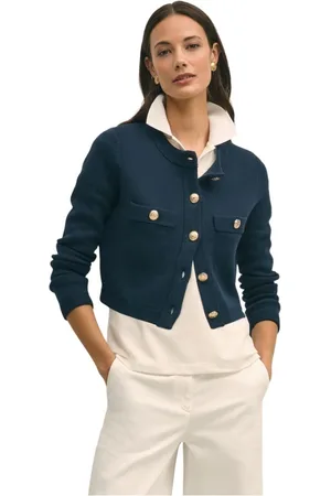 Brooks Brothers Femme, Pulls, Bleu, Taille: 40 FR Veste en coton avec boutons dorés