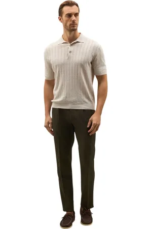 Boglioli Homme, Pulls, Blanc, Taille: 2XL Polo en lin côtelé à manches courtes