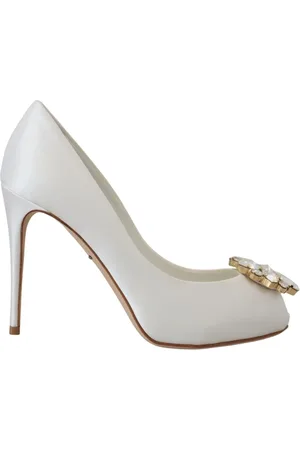 Dolce & Gabbana Femme, Chaussures, Blanc, Taille: 36 EU Talons blancs à bout ouvert ornés de cristaux