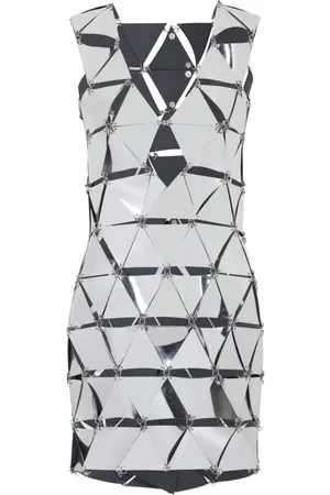 Paco rabanne Femme, Robes, Gris, Taille: 36 FR Robe Courte Argent avec Triangles