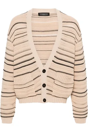 Federico Cina Homme, Pulls, Brun, Taille: M Cardigan à rayures col en V