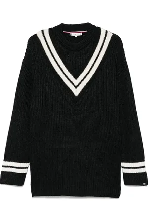 Tommy Hilfiger Femme, Pulls, Noir, Taille: 38 FR Pull col Rond Noir avec Bordure Contrastante