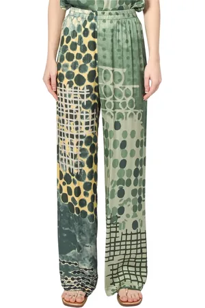 Alessia Santi Femme, Pantalons, Vert, Taille: 44 FR Pantalon Palazzo Vert Léger Viscose
