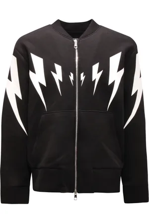 Neil Barrett Homme, Vestes, Noir, Taille: 2XS Tiger Bolt Zip-Up Bomber SweaT-shirt