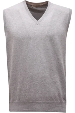 LA FILERIA Homme, Tops, Gris, Taille: M Pull sans Manches en Coton à Col en V