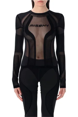 MISBHV Femme, Blouses et Chemises, Noir, Taille: 40 FR Haut à manches longues en mesh Flock noir