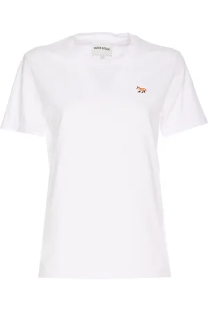 Maison Kitsuné Femme, Tops, Blanc, Taille: 40 FR T-shirt Blanc avec Patch Renard