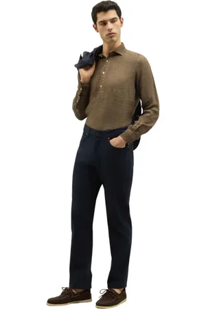Boglioli Homme, Pantalons, Bleu, Taille: W33 Pantalon en coton et soie teint en pièce à 5 poches