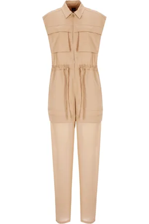 Pinko Femme, Combinaisons et Ensembles, Brun, Taille: 42 FR Combinaison Satin Marron Col Sans Manches Poches