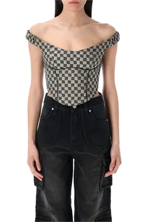 MISBHV Femme, Tops, Multicolore, Taille: 38 FR Haut Corset en Toile Monogramme Épaules Découvertes