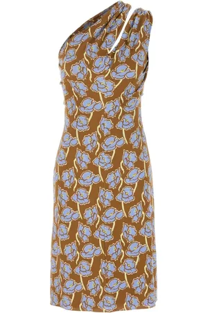 VERSACE Femme, Robes, Multicolore, Taille: 38 FR Robe en Crêpe Imprimée Une Épaule