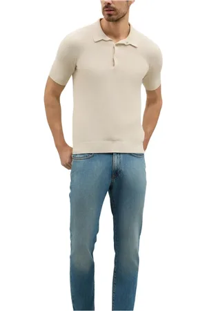 Boglioli Homme, Tops, Blanc, Taille: 2XL Polo à manches courtes en coton nid d