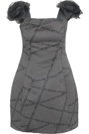 Elisabetta Franchi Femme, Robes, Gris, Taille: 40 FR Robe Noire Épaules Dénudées avec Détails Floraux
