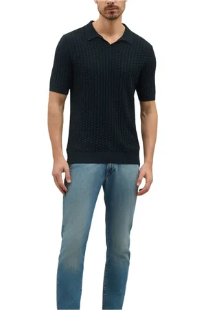 Boglioli Homme, Pulls, Bleu, Taille: S Polo en coton jacquard à manches courtes