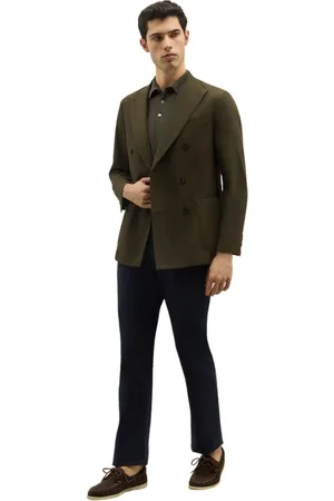 Boglioli Homme, Vestes, Vert, Taille: L Veste K en sergé de coton et lin à double boutonnage