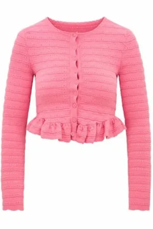 LOVESHACKFANCY Femme, Pulls, Rose, Taille: 40 FR Cardigan Tricot Pointelle Rogan - Rose Coucher de Soleil