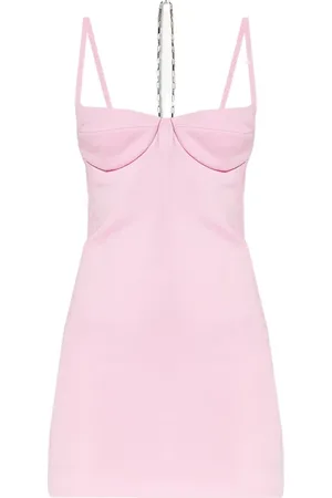 The Attico Femme, Robes, Rose, Taille: 36 FR Mini Robe Rose avec Dos Rayé et Détail de Chaîne Argentée