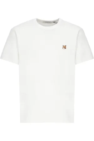 Maison Kitsuné Femme, Tops, Blanc, Taille: 42 FR T-shirt Blanc en Coton avec Patch Logo