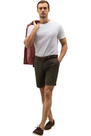 Boglioli Homme, Shorts, Vert, Taille: S Shorts Bermuda plissés en lin teint en pièce