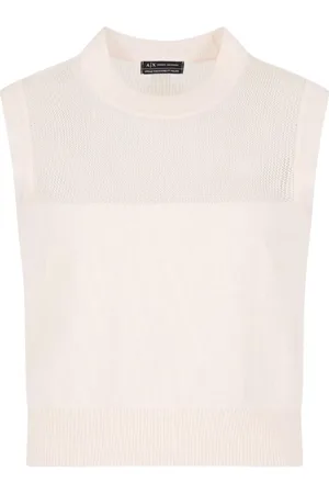 Armani Exchange Femme, Tops, Blanc, Taille: 40 FR Haut blanc sans manches semi-transparent en tricot