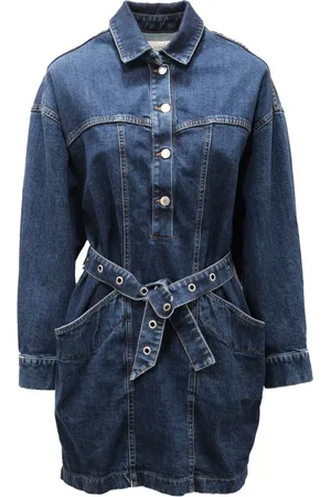 VICOLO Femme, Robes, Bleu, Taille: 42 FR Robe en denim coton fabriquée en Italie