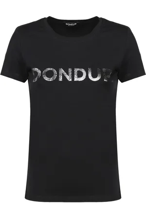 Dondup Femme, Tops, Noir, Taille: 36 FR T-shirt en Coton Noir pour Femmes