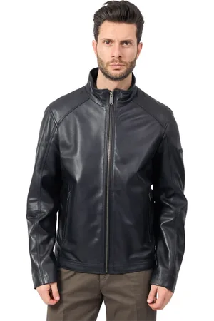 Bugatti Homme, Vestes, Noir, Taille: XL Veste en cuir noir avec fermeture à glissière complète