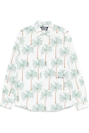 Jacquemus Homme, Chemises, Blanc, Taille: M Chemise Moderne à Imprimé Palmier