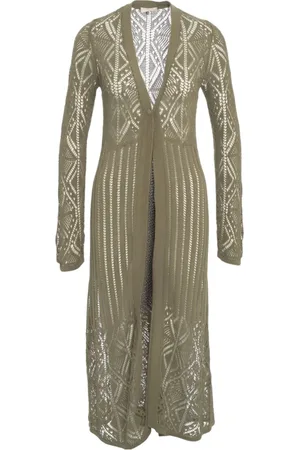 Liu Jo Femme, Pulls, Vert, Taille: 38 FR Cardigan en Tricot Vert Dentelle Crochet