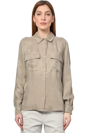 Guess Femme, Blouses et Chemises, Gris, Taille: 42 FR Chemise Utilitaire Grise à Manches Longues