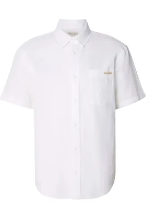Calvin Klein Homme, Chemises, Blanc, Taille: S Chemise en lin avec col français