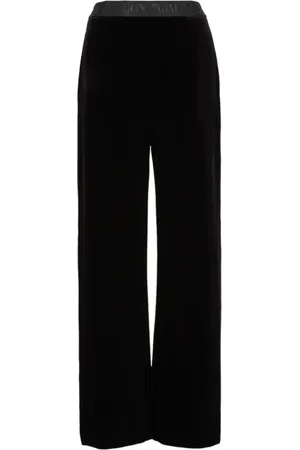 Emporio Armani Femme, Pantalons, Noir, Taille: 38 FR Pantalon évasé en polyester avec logo sur la taille