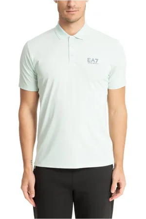 EA7 Homme, Tops, Bleu, Taille: M Polo Uni avec 3 Boutons