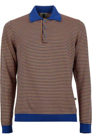 Gallo Homme, Tops, Multicolore, Taille: M Polo à manches longues en tricot bleu pour hommes avec des rayures Windsor